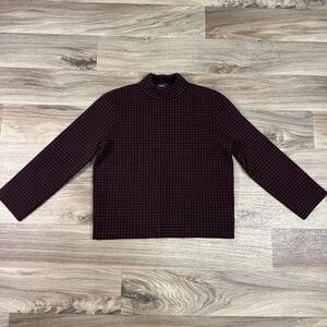 Theory Harmona Brown and Black Houndstooth Wool Blend Mock Neck Knit Sweater S